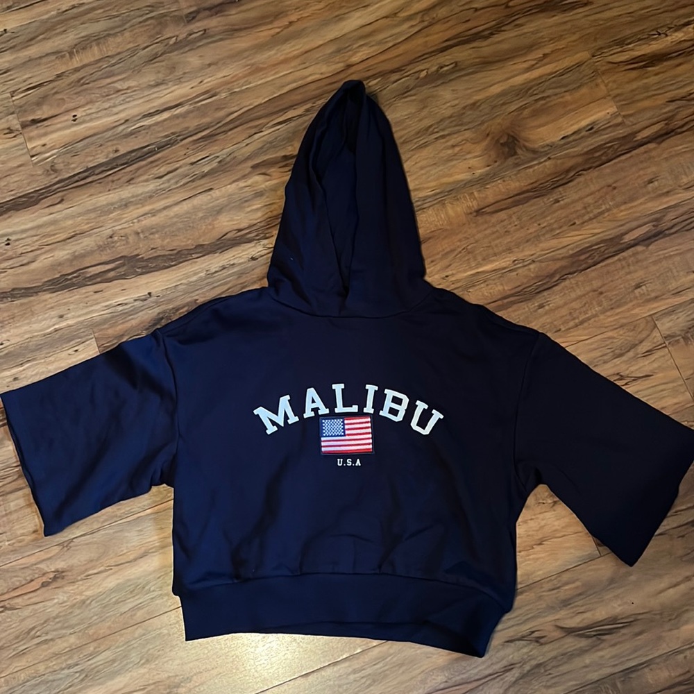 Malibu USA short sleeve navy blue hoodie